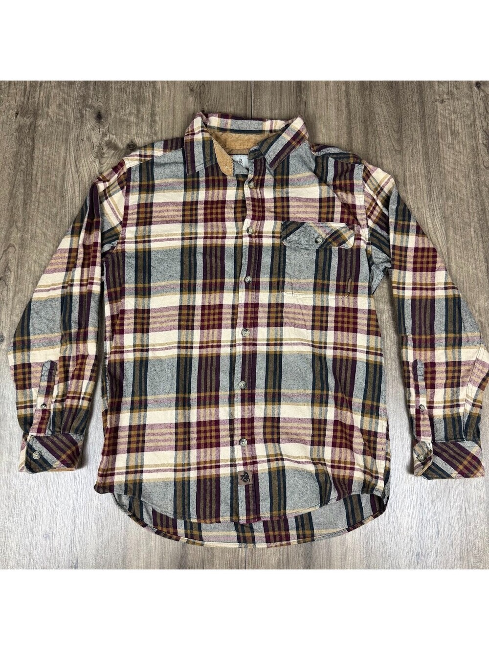 Legendary Whitetails Plaid Flannel Shirt Mens M Red Blue Corduroy Trim Western